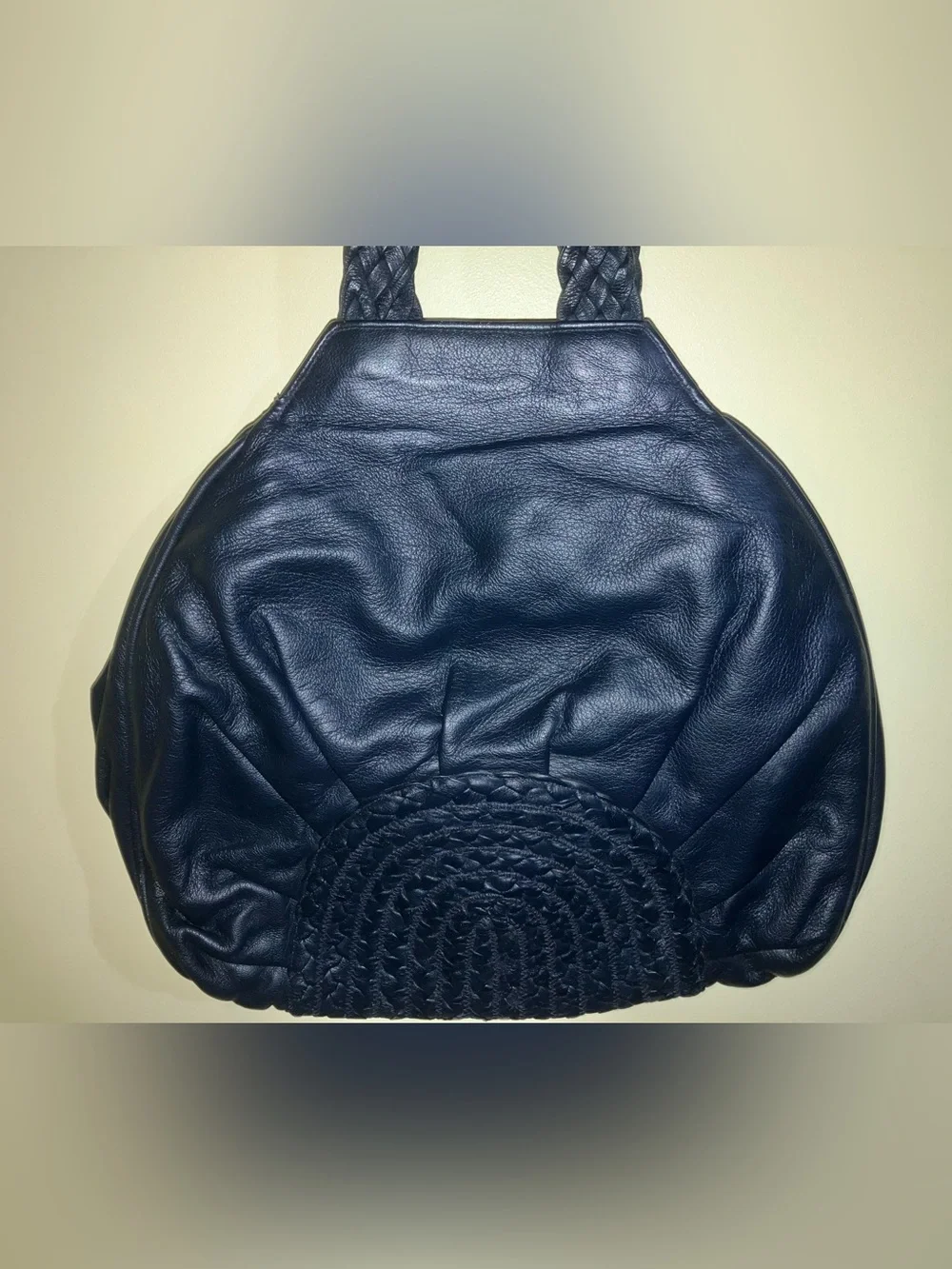 Braccialini vintage Italian leather bag handbag purse blue unique shape braided